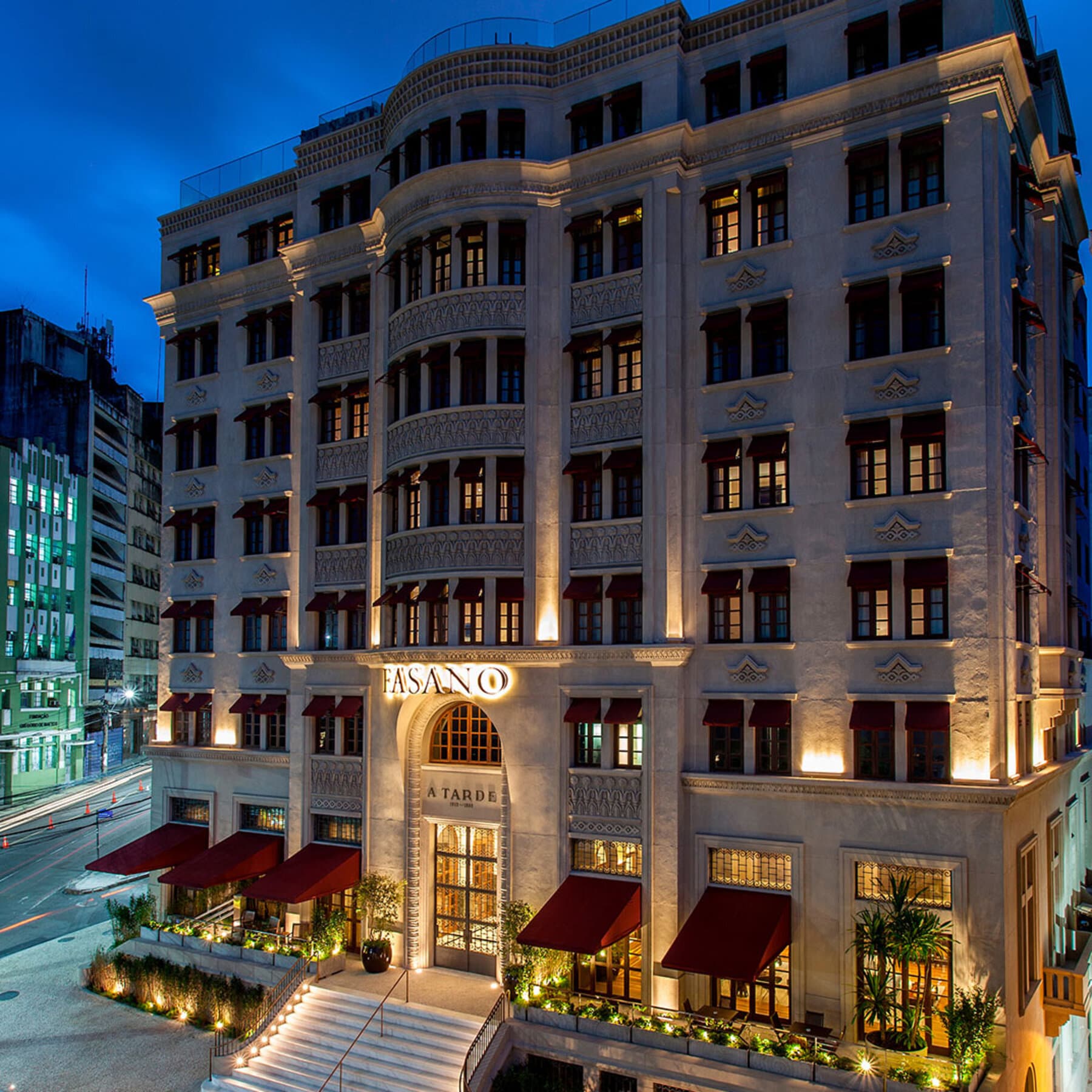 Hotel Fasano Salvador — historic landmark building illuminated at night